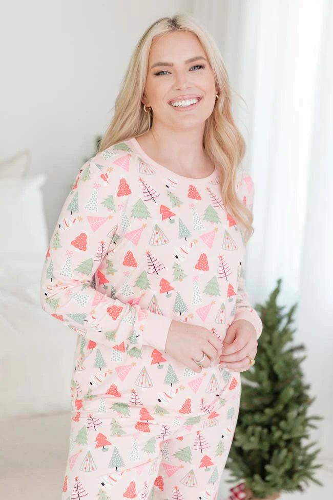 Merry All the Way Pink Trees Pajama Top | Pink Lily