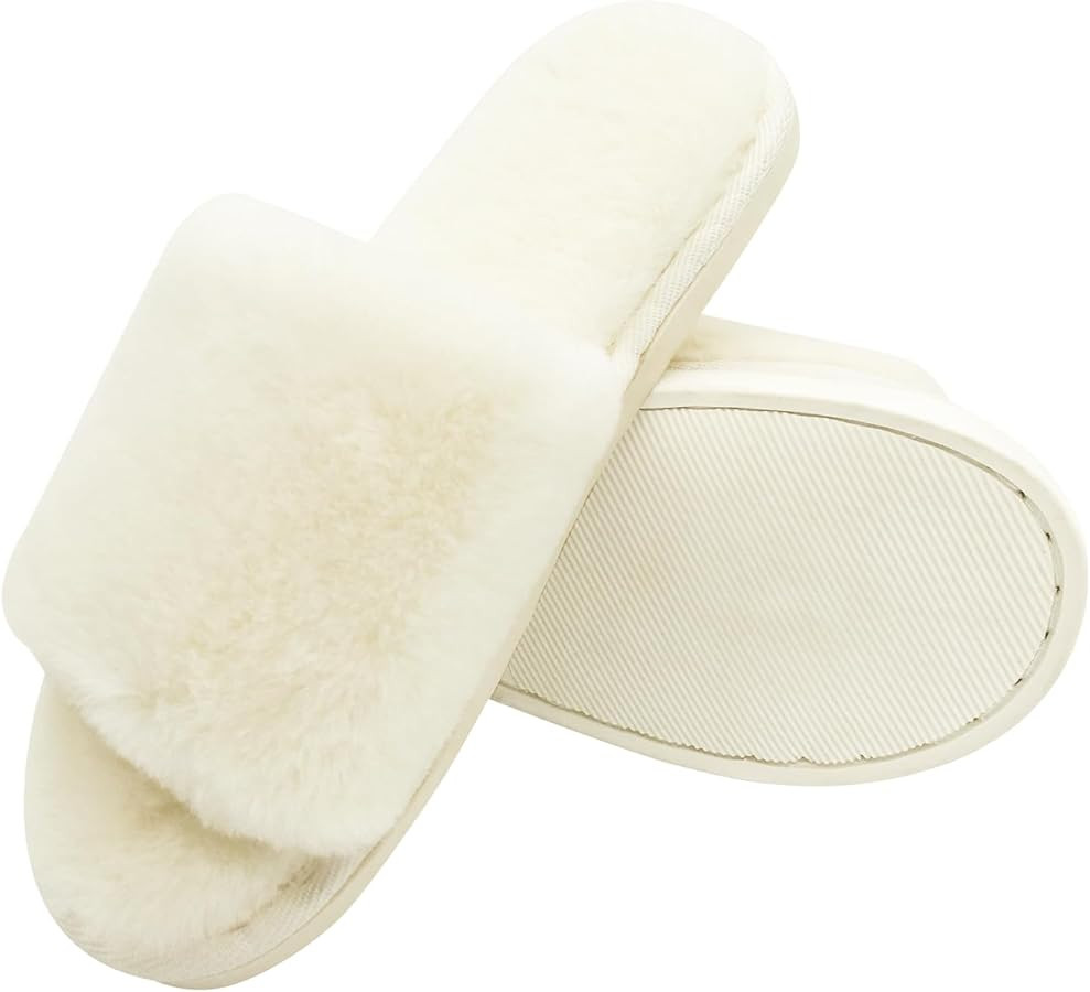 FUNWAY Womens Slippers Fuzzy Fluffy Fur House Slippers for Woman Open Toe Memory Foam Slippers fo... | Amazon (CA)
