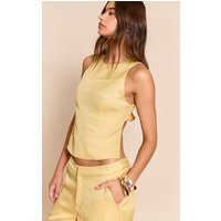 Lemon Woven Tie Back Top | PrettyLittleThing US