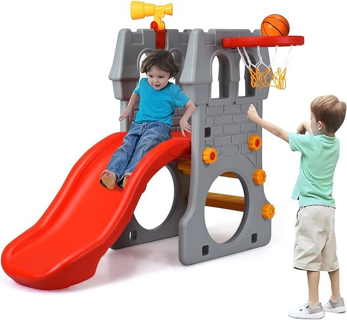 Amazon.com: Costzon 5 in 1 Slide for Kids, Toddler Climber Slide Playground Set with Basketball H... | Amazon (US)