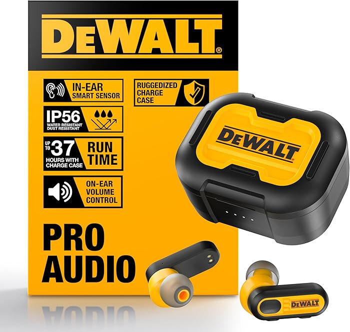 DEWALT Heavy Duty True Wireless Ear Buds, Bluetooth Headphones with Type C Charging Case Included... | Amazon (US)