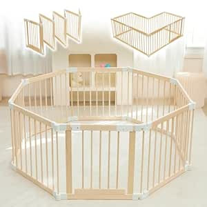 Baby Playpen, Playpen for Babies and Toddlers, Foldable Wooden Play Yard with Gate, Adjustable Ba... | Amazon (US)