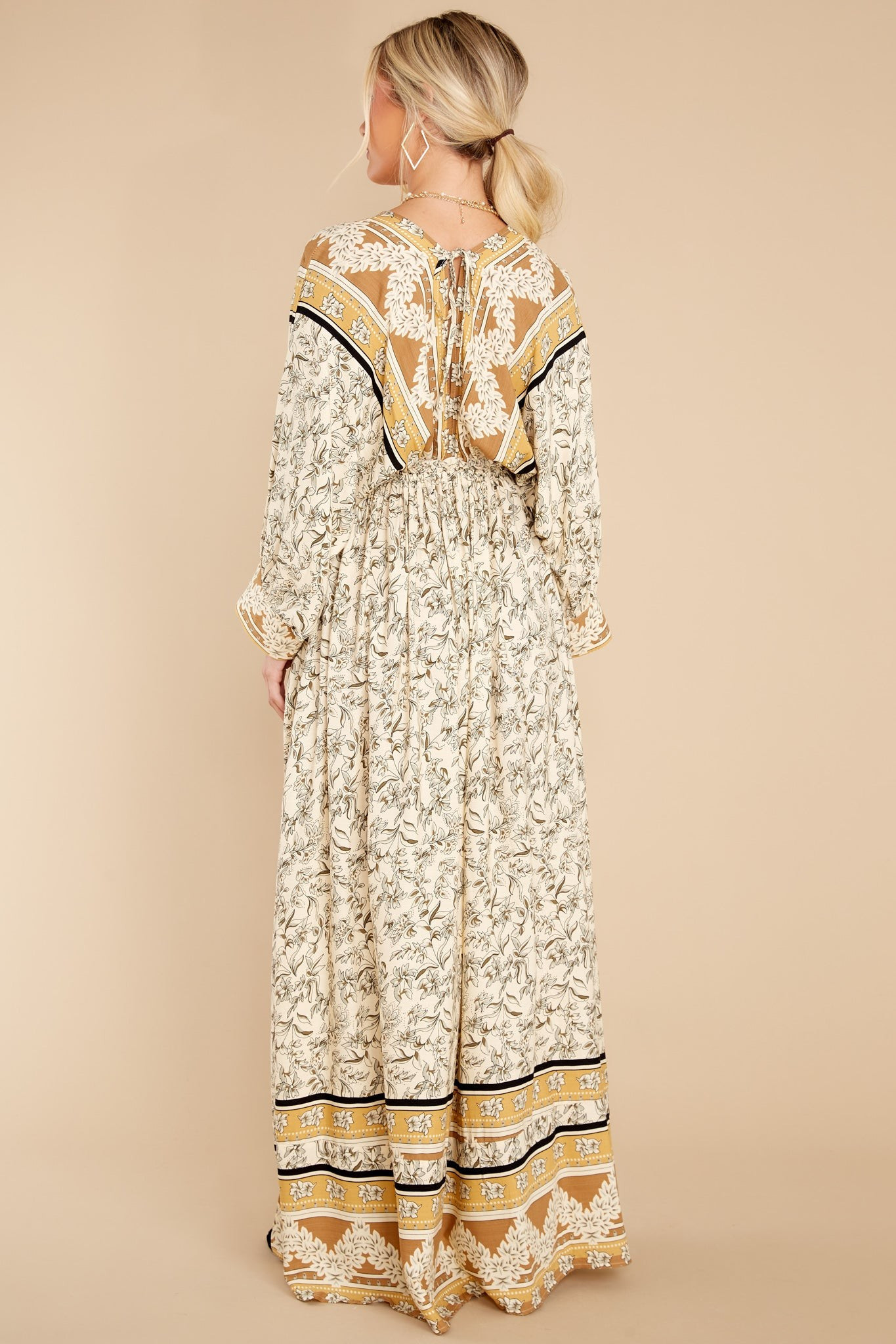 Too Close Beige Multi Print Maxi Dress | Red Dress 