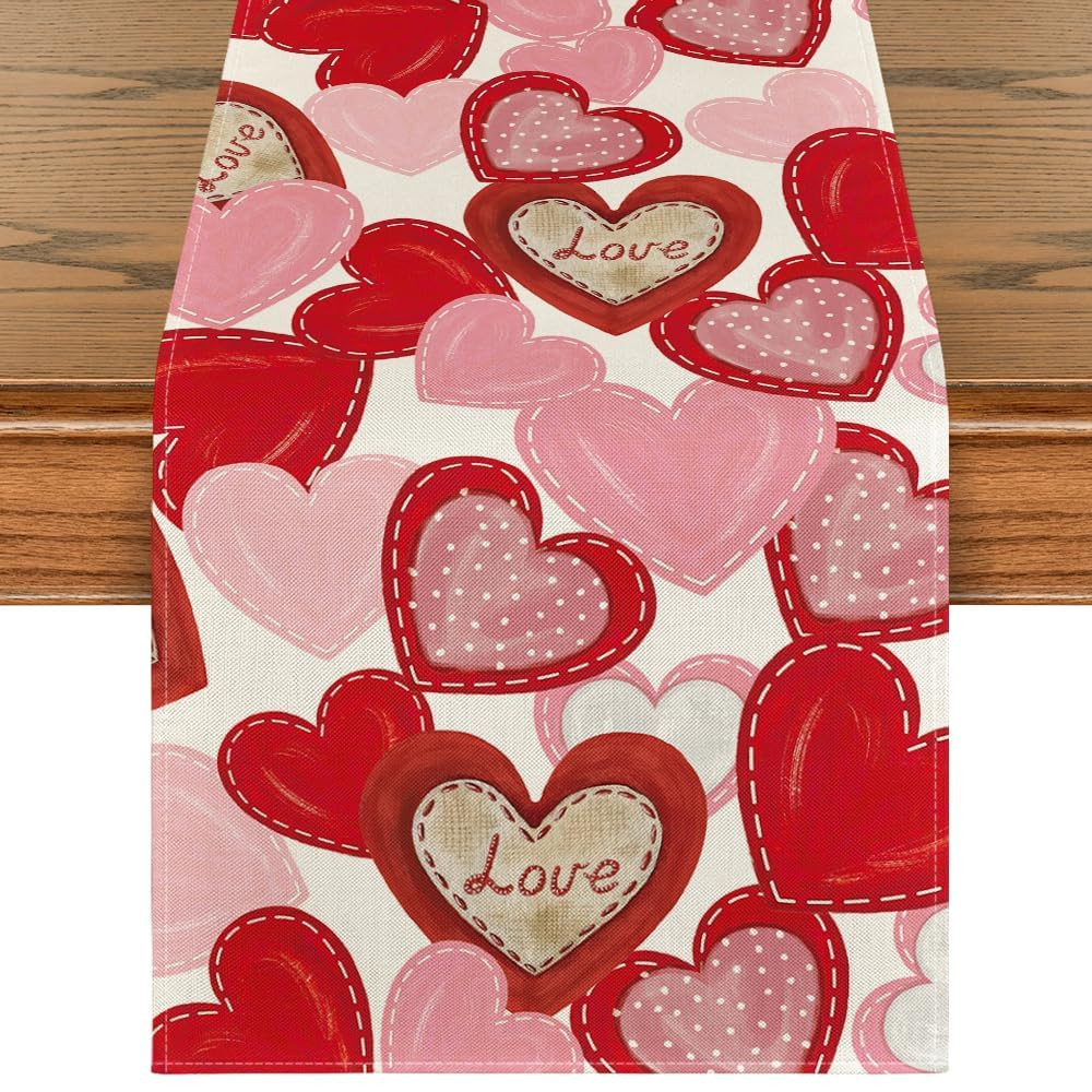 Artoid Mode White Pink Love Heart Valentine's Day Table Runner, Holiday Anniversary Kitchen Dinin... | Amazon (US)