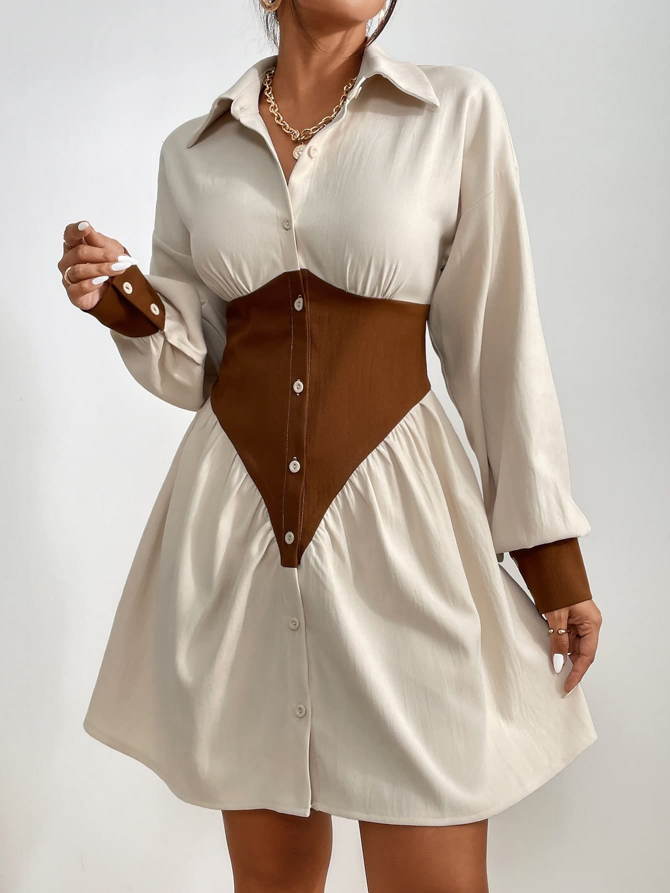 Women's Dress Drop Shoulder Button Front Shirt Dress (Color : Multicolor, Size : Medium) | Amazon (US)