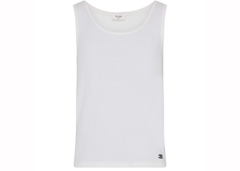 Men's Celine Triomphe Tank Top in Silk Jersey in White/Black | StockX