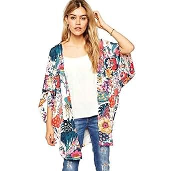 Sunward Flower Chiffon Shawl Kimono Cardigan Coats Jackets Cover up Blouse Tops | Amazon (US)