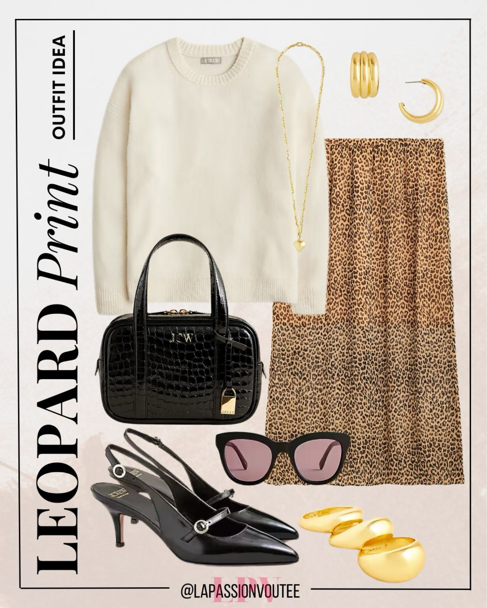 Elevate your style with a cozy crewneck sweater paired with a leopard print slip skirt for a bold yet chic look. Accessorize with hoop earrings, a heart pendant necklace, a rings set, sunglasses, and a croc-embossed bowler bag. Buckle slingback pumps complete this effortlessly elegant outfit!

#LTKFallSale #LTKSeasonal #LTKStyleTip