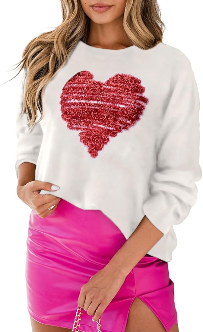 LEMAFER Women 2024 Merry Christmas Round Neck Sequin Letters Sweater Casual Solid Slogan Long Sle... | Amazon (US)