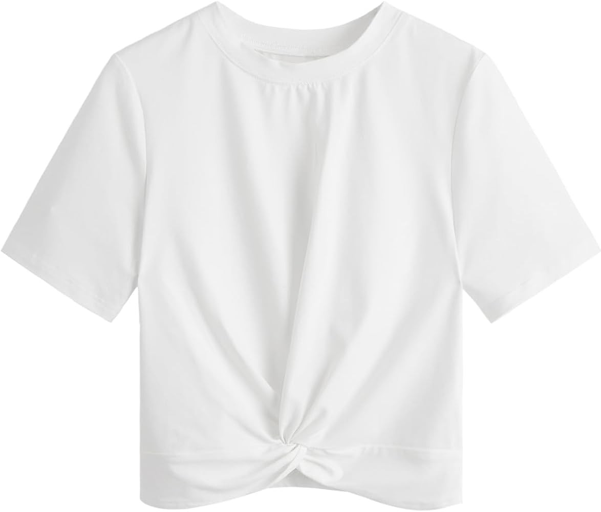 MakeMeChic Women's Summer Crop Top Solid Short Sleeve Twist Front Tee T-Shirt | Amazon (US)