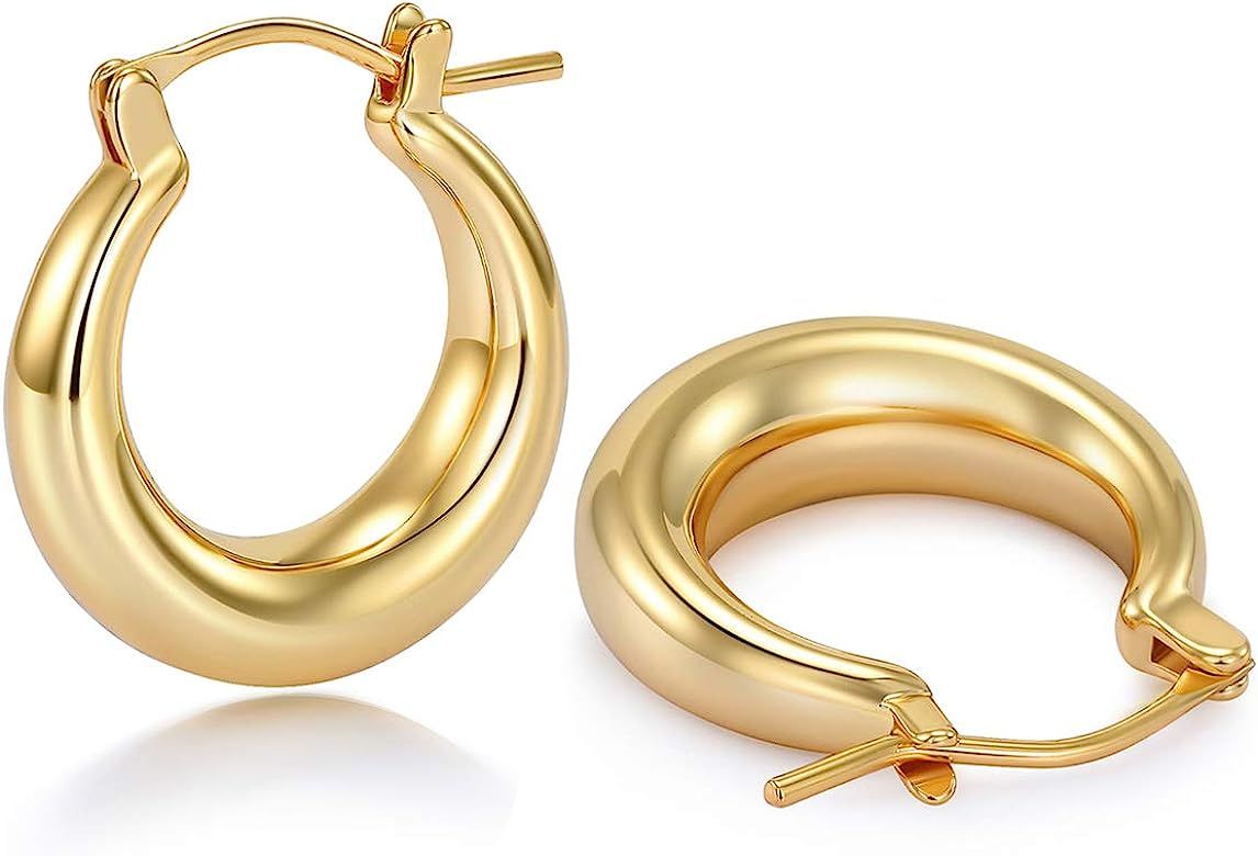 sovesi Chunky Gold Hoop Earrings for Women, Small Thick Gold Hoop Earrings, 14K Real Gold Plated ... | Amazon (US)