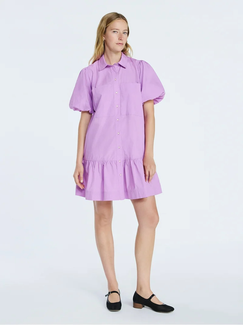 Free Assembly Women’s and Women's Plus Cotton Ruffle Mini Dress with Puff Sleeves, Sizes XS-4X | Walmart (US)