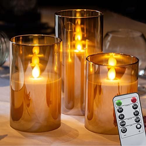 Yongmao Gold Glass Flameless Candles Battery Operated Flickering LED Pillar Candles Real Wax with... | Amazon (US)