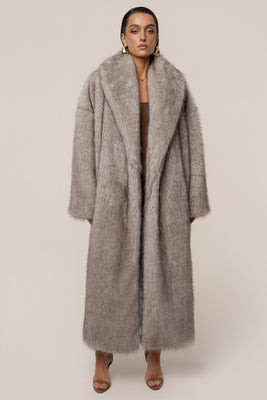 Ivory/Brown Aspen Days Faux Fur Coat | JLUXLABEL US