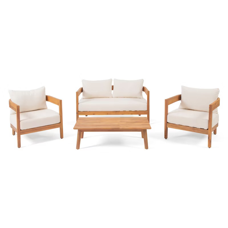 Christopher Knight Home Brooklyn Outdoor 4pcs Acacia Wood Chat Set with Cushions | Target