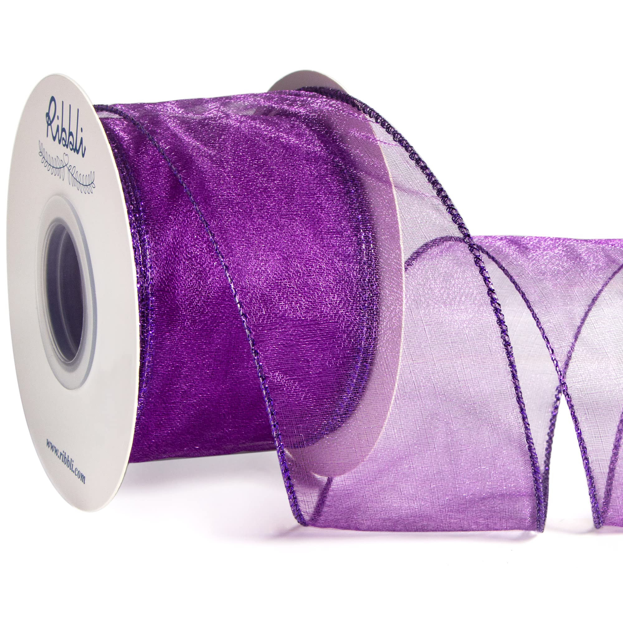 Ribbli Purple Organza Wired Ribbon, Purple Sheer Ribbon with Metallic Edge,2-1/2 Inch x 20 Yards ... | Amazon (US)