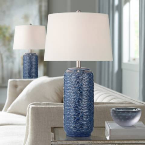 360 Lighting Waves 26 1/2" High Blue Ceramic Table Lamps Set of 2 | Lamps Plus
