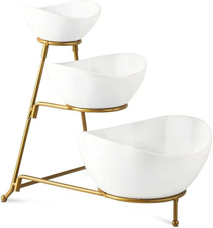 Gomakren 3 Tiered Oval Serving Bowl With Collapsible Metal Rack, Chip and Dip Serving Set, Desser... | Amazon (US)