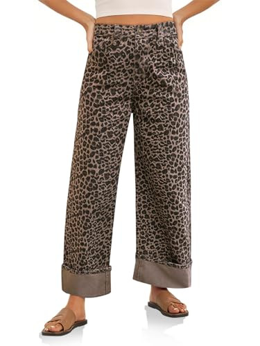 Cicy Bell Womens Striped Wide Leg Jeans Baggy Boyfriend High Waisted Cuffed Denim Pants with Pock... | Amazon (US)