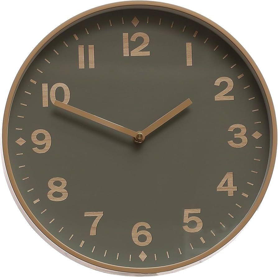 Bloomingville 12 Inches Round Plastic Battery Operated Wall Home, Green, and Tan Clock | Amazon (US)