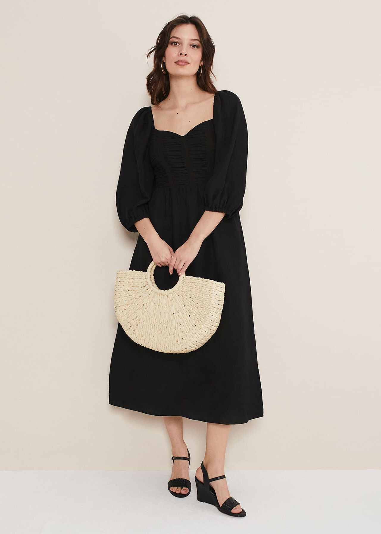 Shola Linen Ruched Bodice Dress | Phase Eight (UK)