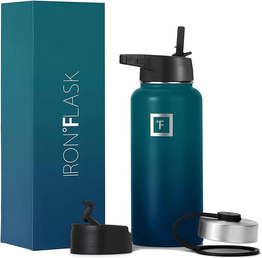 IRON °FLASK Sports Water Bottle - 32oz, 3 Lids (Straw Lid), Leak Proof - Stainless Steel Gym & S... | Amazon (US)