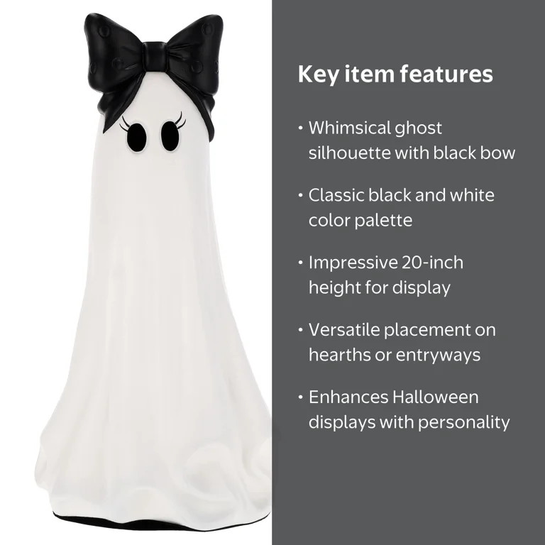 My Texas House Halloween Large Ghost with Bow Decoration, Black and White, 20" | Walmart (US)