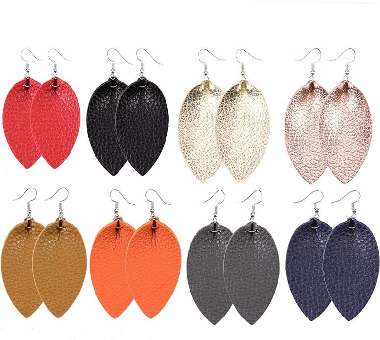 Leather Earrings Lightweight Faux Leather Leaf Earrings Teardrop Dangle Handmade for Women Girls ... | Amazon (US)