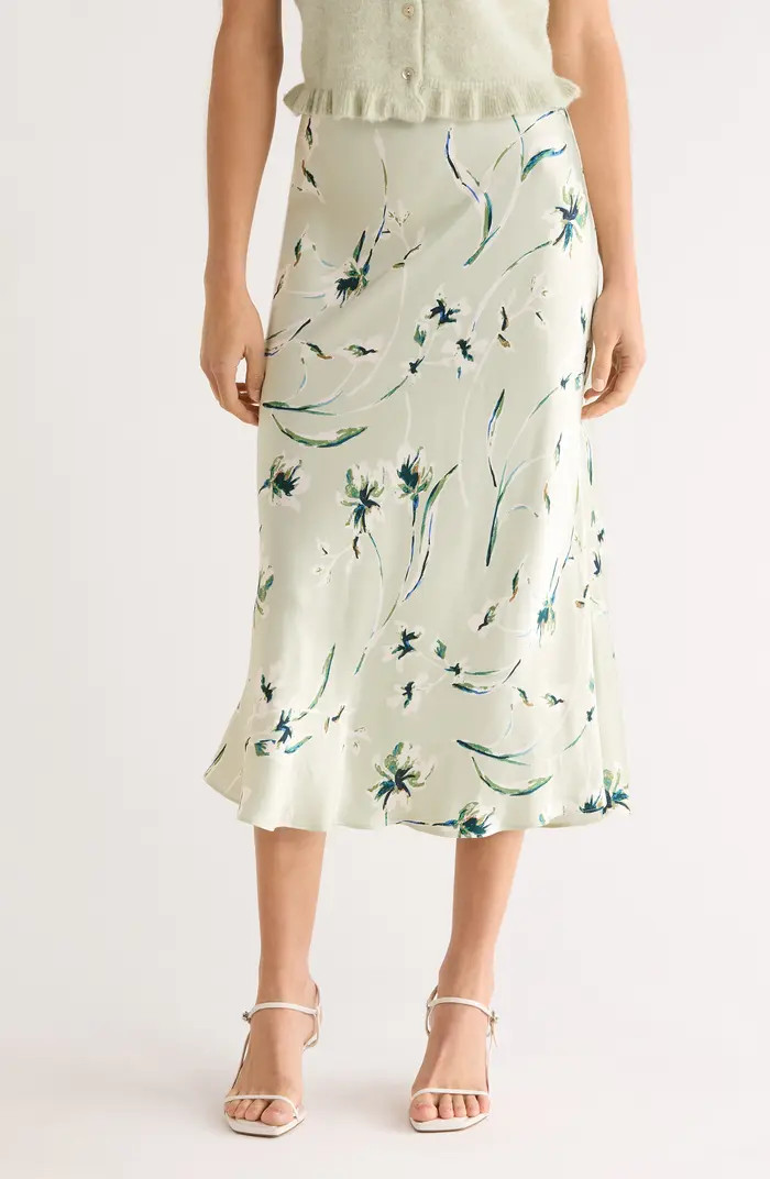 Anya Floral Satin Midi Skirt | Nordstrom
