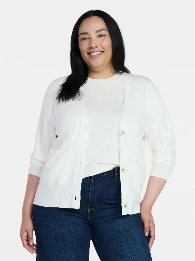 Time and Tru Women's V-Neck Cardigan Sweater, Lightweight, Sizes XS-XXXL | Walmart (US)