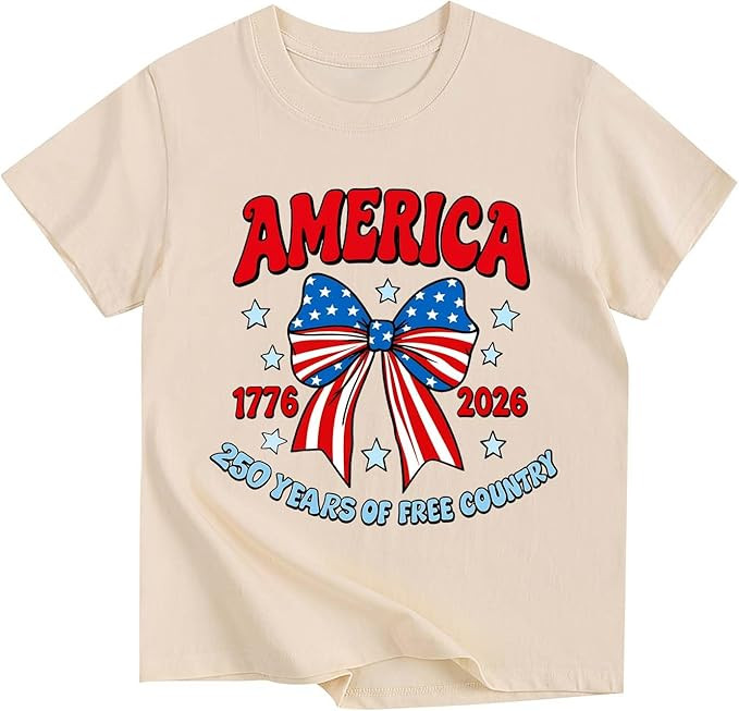 American Flag Shirts for Girls 4th of July Bow Patriotic Tshirts Cotton Short Sleeve Tees 3-13 Ye... | Amazon (US)