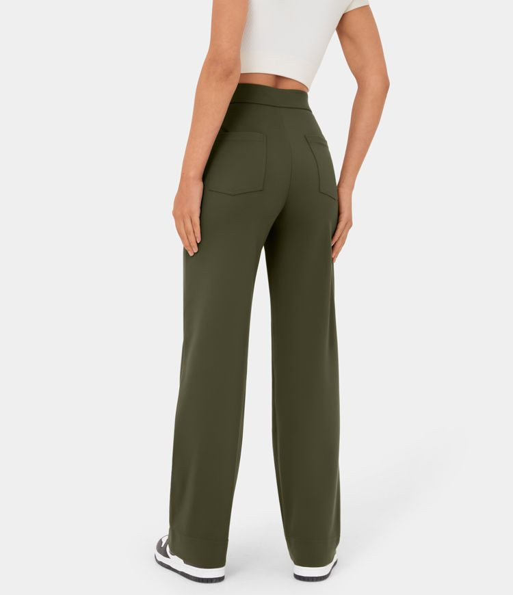 Women’s High Waisted Button Multiple Pockets Straight Leg Casual Pants - HALARA | HALARA