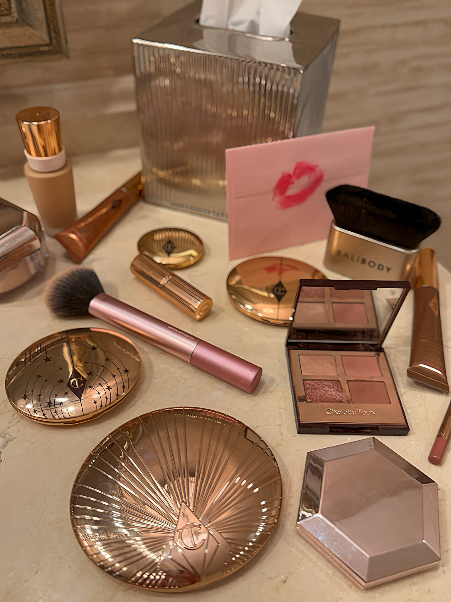 Favorite products and shades 🫶🏼✨

Charlotte tilbury air brush bronzer in medium
Charlotte tilbury glow glide in champagne glow
Charlotte tilbury airbrush flawless finish in medium
Charlotte tilbury lip chest liner in pillow talk
Charlotte tilbury lipstick in
Kidman's kiss
Charlotte tilbury magic foundation in 6.75
Charlotte tilbury magic vanish color corrector in medium 
Charlotte tilbury contour wand in medium
Charlotte tilbury beauty light wand in spotlight
Charlotte tilbury the classic eye powder pencil in brown
Charlotte tilbury pillow talk eye pallet
Fenty pro filter in banana
Fenty diamond bomb
Balli body illuminating highlighter
Fenty
Bali body body brush

#LTKBeauty