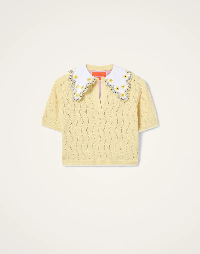 Crop Polo en Color Block Yellow & Pink pour Femme | La DoubleJ | La DoubleJ