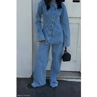 Jericho Asymmetrical Denim Shirt - Classic Blue I MESHKI I Size XXS | MESHKI US