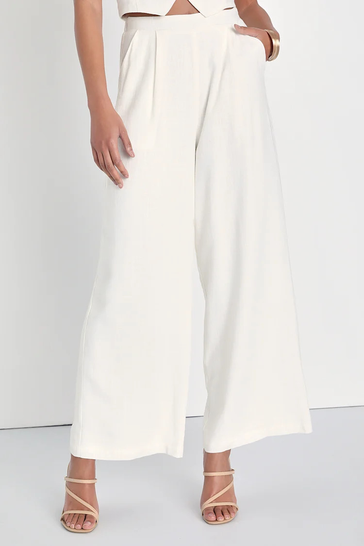 Sophisticated Beauty Ivory Linen High-Waisted Trouser Pants | Lulus