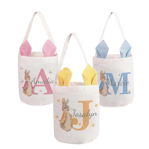 Personalized Easter Basket With Name & Initial, Bunny Baskets for Kids, Custom Easter Basket for Boys & Girls, Easter Bunny Bucket, Baby's First Easter Gift Ideas (Style 2) | Amazon (US)