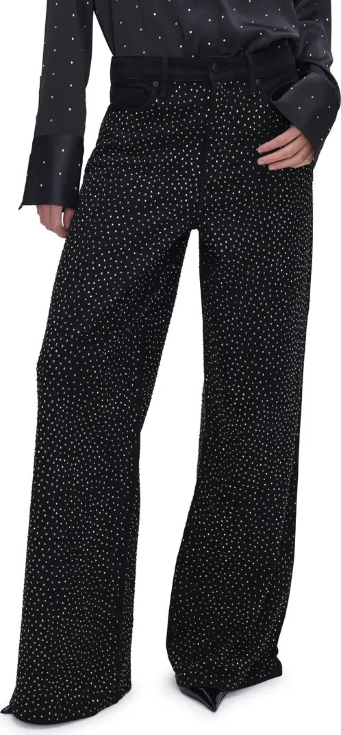 Good American Good Ease Rhinestone Wide Leg Jeans | Nordstrom | Nordstrom