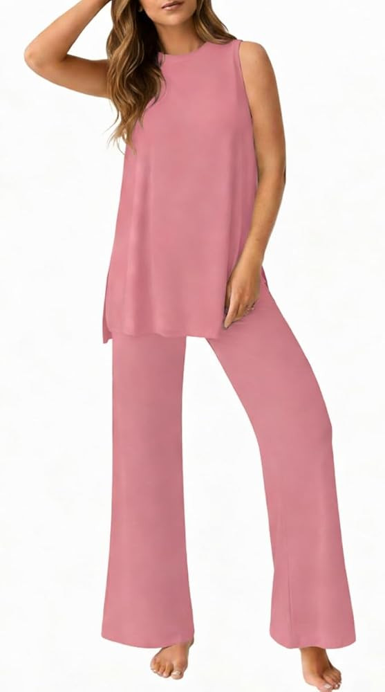 PrinStory Womens Pajamas Sets Lounge Sets for Women Sleeveless Pajama Set 2 Piece Pjs Soft Lounge... | Amazon (US)