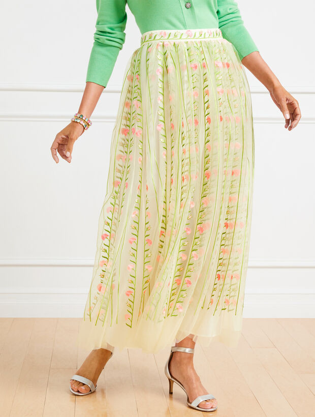 Embroidered Tulle Fit & Flare Skirt - Linear Floral | Talbots