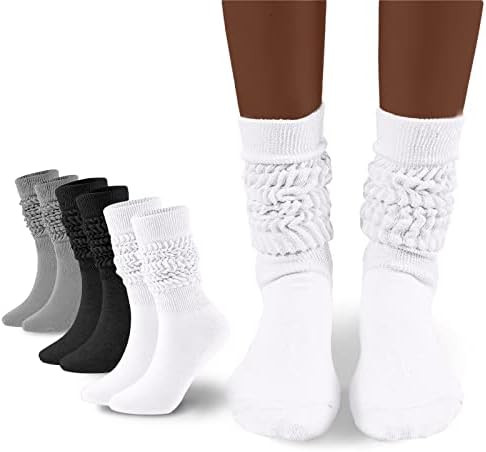 Flydo Womens Slouch Sock Scrunch Socks Soft Long Boot Socks for Women Stacked High Sock 2-3 PACK | Amazon (US)