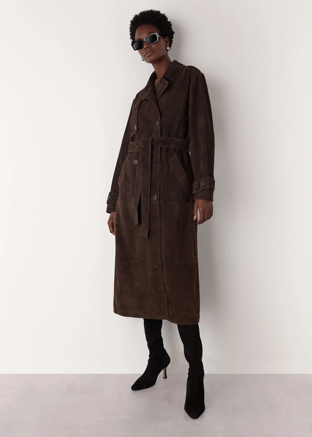 Chocolate Suede Trench Coat | WHISTLES | Whistles UK | | Whistles