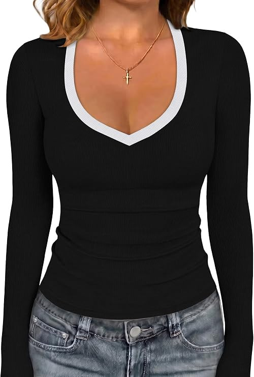 Sampeel Long Sleeve Shirts for Women 2026 V Neck Tops Fall Fashion Clothing | Amazon (US)