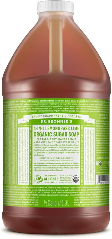 Dr. Bronner’s - Organic Sugar Soap (Lemongrass, 64 Ounce) - Made with Organic Oils, Sugar and S... | Amazon (US)