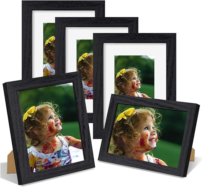 Nacial 5x7 Picture Frame Set of 5,Display Pictures 4 x 6 with Mat or 5x7 Without Mat, Tempered Gl... | Amazon (US)