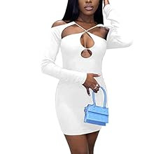 LuFeng Women's Sexy Long Sleeve Cold Shoulder Crisscross Cutout Backless Bodycon Club Mini Dress | Amazon (US)