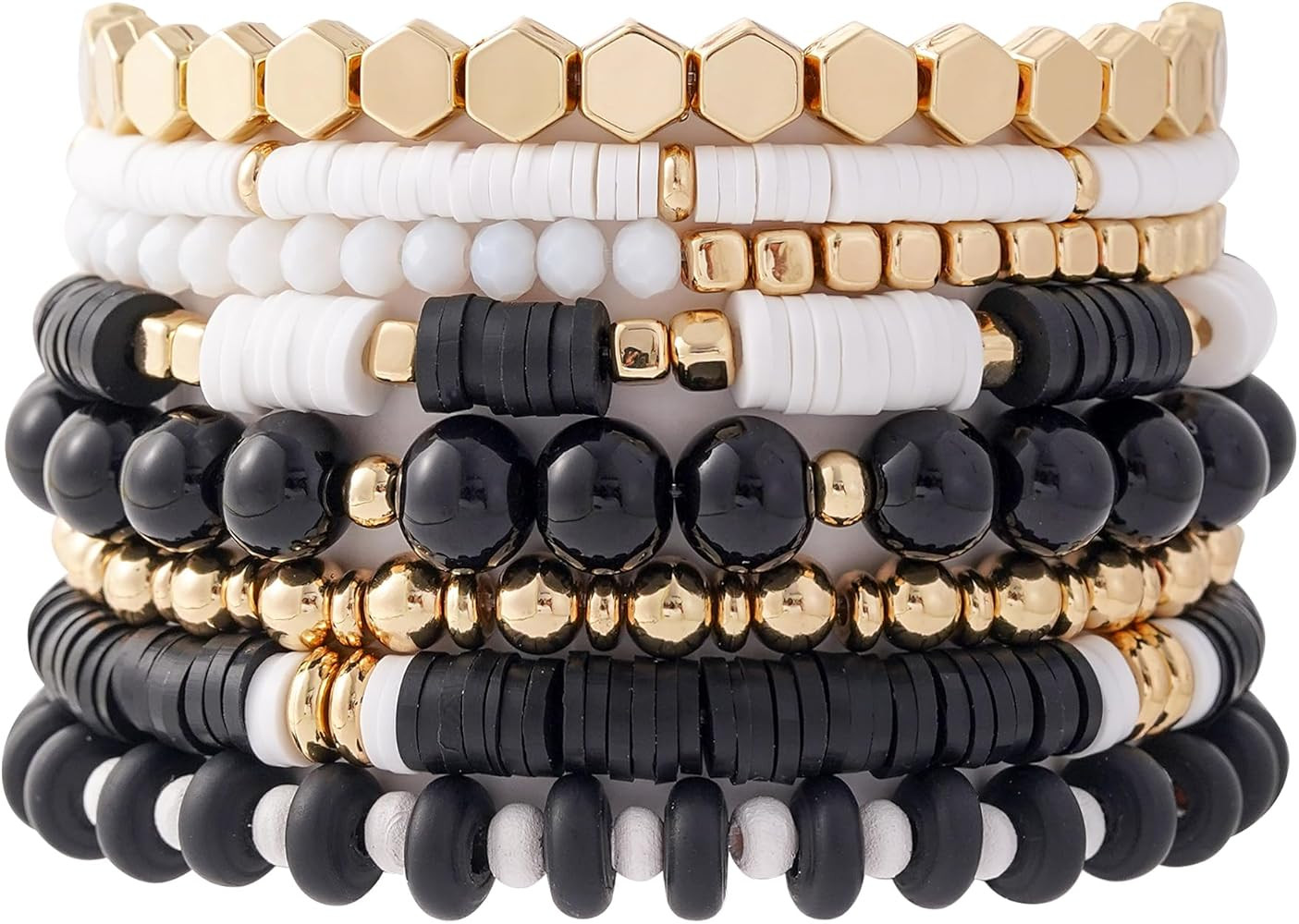 GOOJIDS Surfer Heishi Clay Bead Bracelets for Women Bohemian Stackable Gold Plated Beaded Stretch... | Amazon (US)