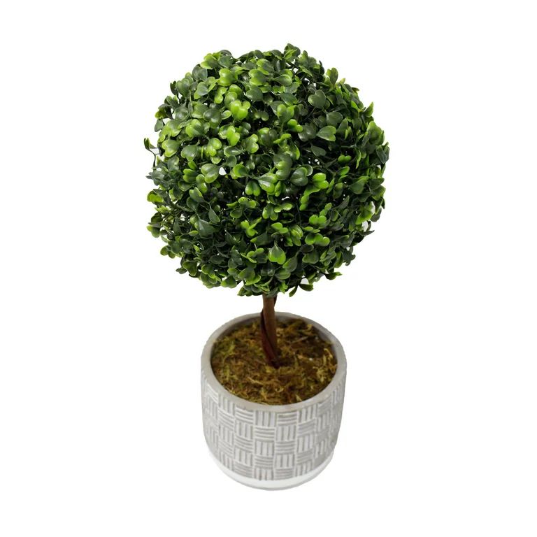 Mainstays 15"Artificial Boxwood Topiary Plant in Gray Cement Planter (15"H x 7"W x 7"D) - Walmart... | Walmart (US)