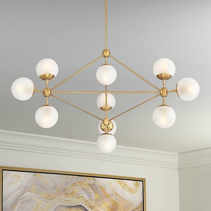Gable Soft Gold Hanging Chandelier Lighting 40 1/2" Wide Mid Century Modern Sputnik Frosted Glass... | Amazon (US)