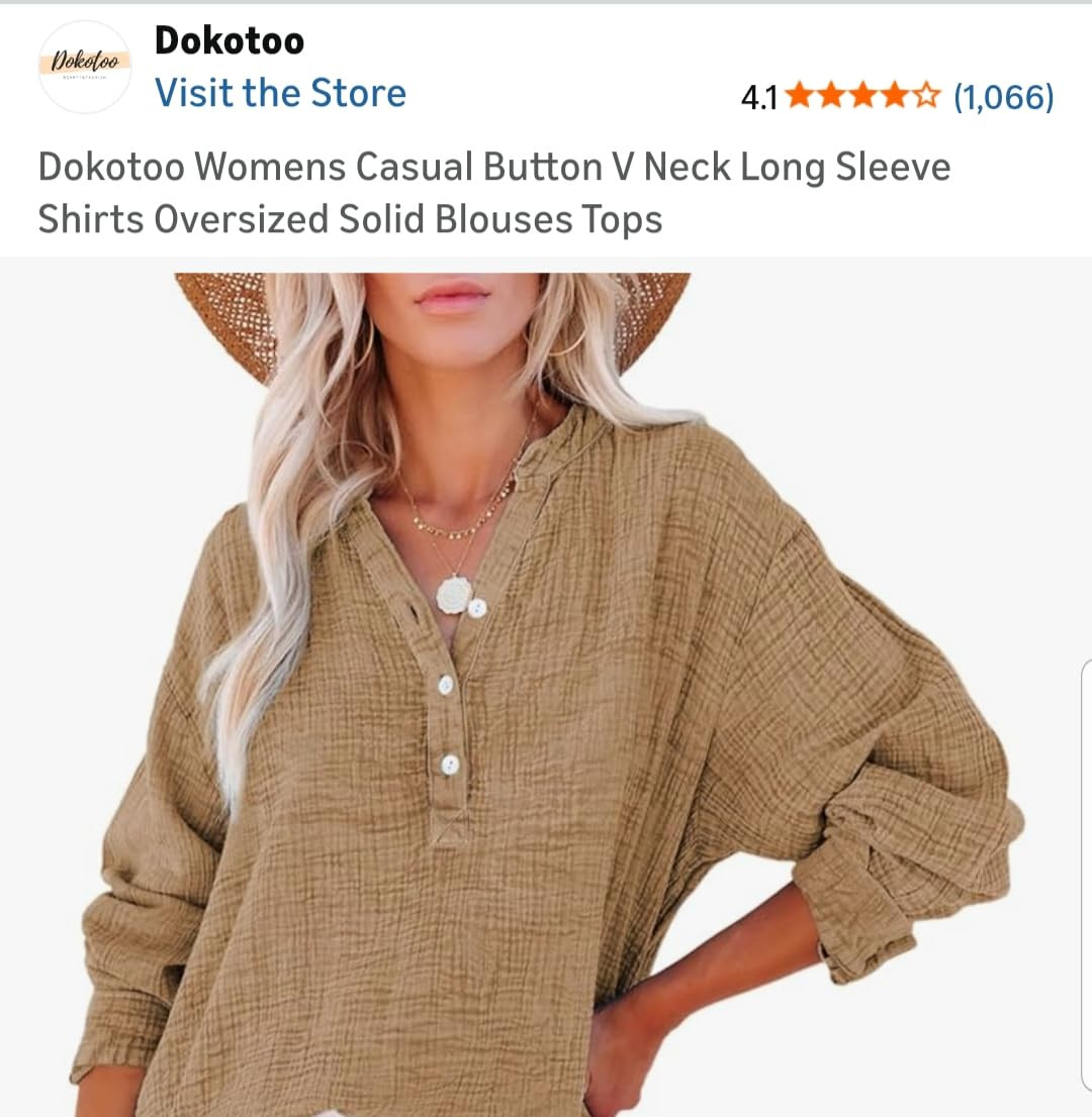 Dokotoo Womens Casual Button V Neck Long Sleeve Shirts Oversized Solid Blouses Tops | Amazon (US)